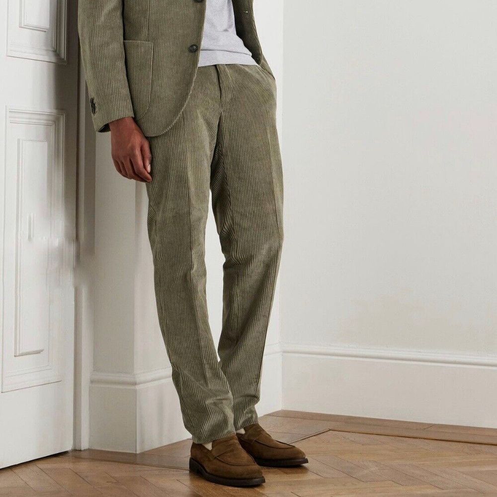 INCOTEX Venezia 1951 Olive Corduroy Cashmere Cotton Straight Pants Trousers 36
